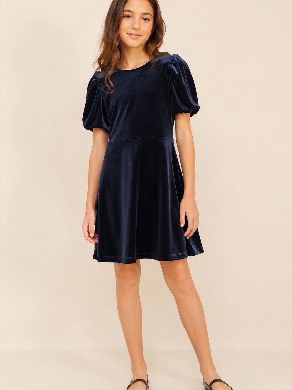 ZARA Girls Velvet Puff Sleeve Dress Navy Blue Size 13/14 164 Elegant Party Holid